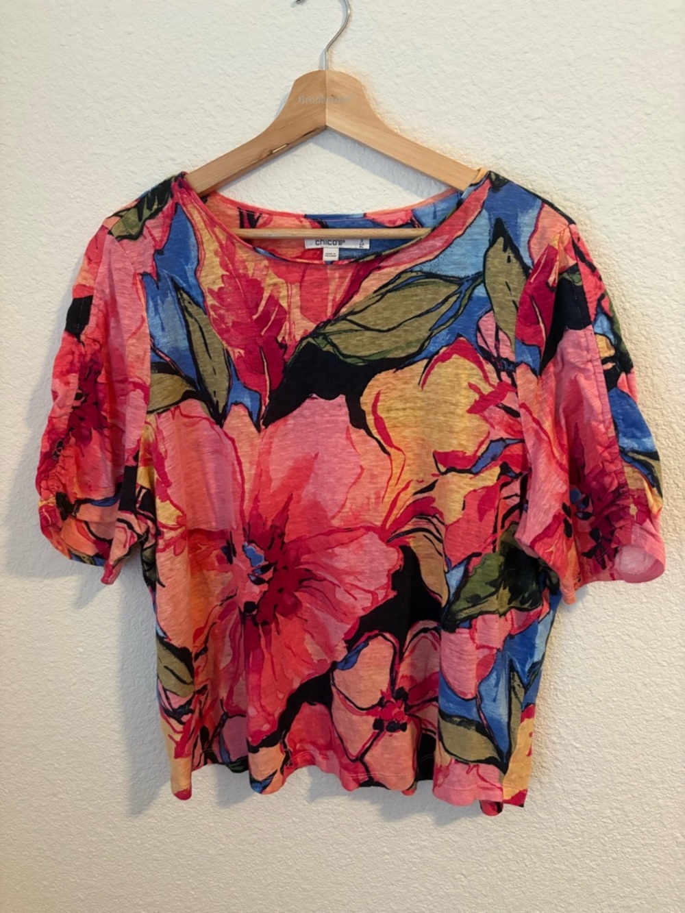 Chico's Linen Floral Short-Sleeve Top